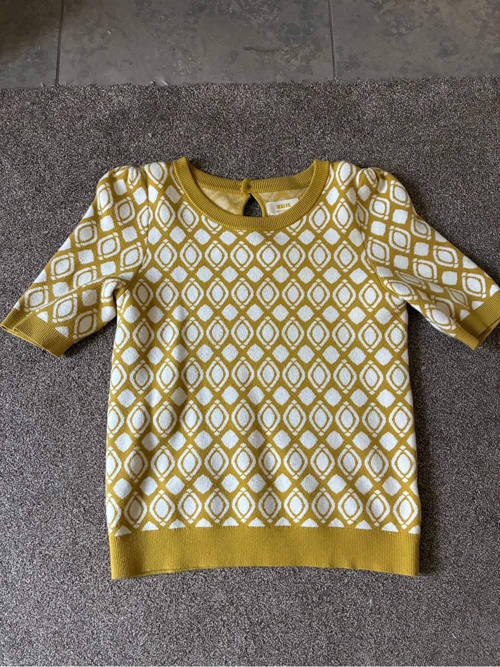 Anthropologie Yellow and White Geometric Knit Top